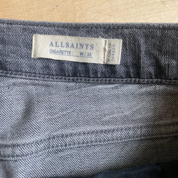 All Saints mens jeans "Cigarette" sz 33 gray wash button fly distressed - Picture 4 of 7